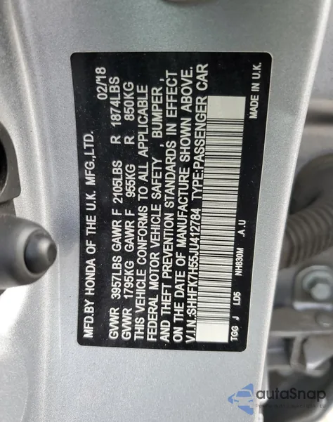 2018 Honda Civic Ex from USA, damaged, VIN SHHFK7H55JU412784